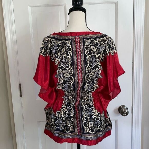 🔥3/$20🔥 HeartSoul satin printed peplum blouse size M - Picture 7 of 11